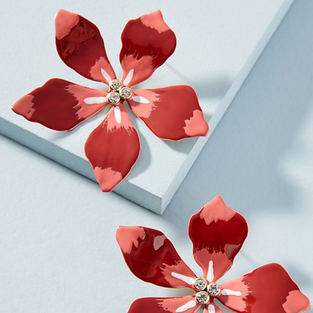 Red & Pink Plumeria Post Earrings